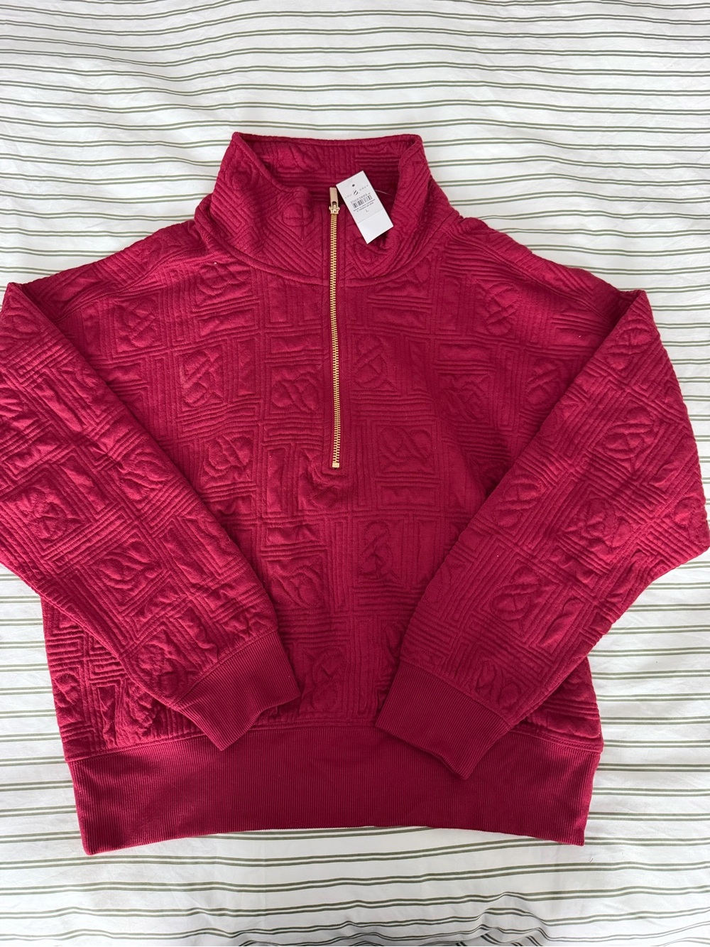 Lou & Grey Women’s Large Burgundy Textured Half Zip Pullover NWT